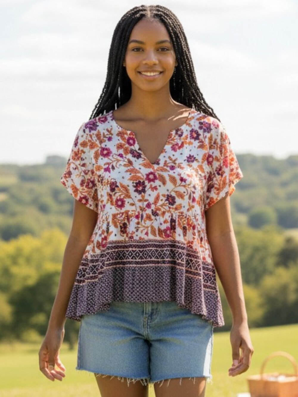 Maeve Anthropologie Floral Peplum Revival Top Boho Hi Lo Hem Rayon Sz M
